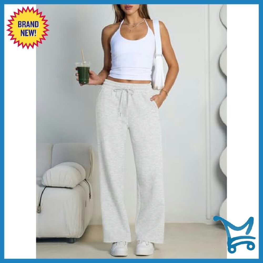 Fleece Lined Wide Leg Sweatpants High Waist Baggy Joggers Lounge Travel - Picture 7 of 7